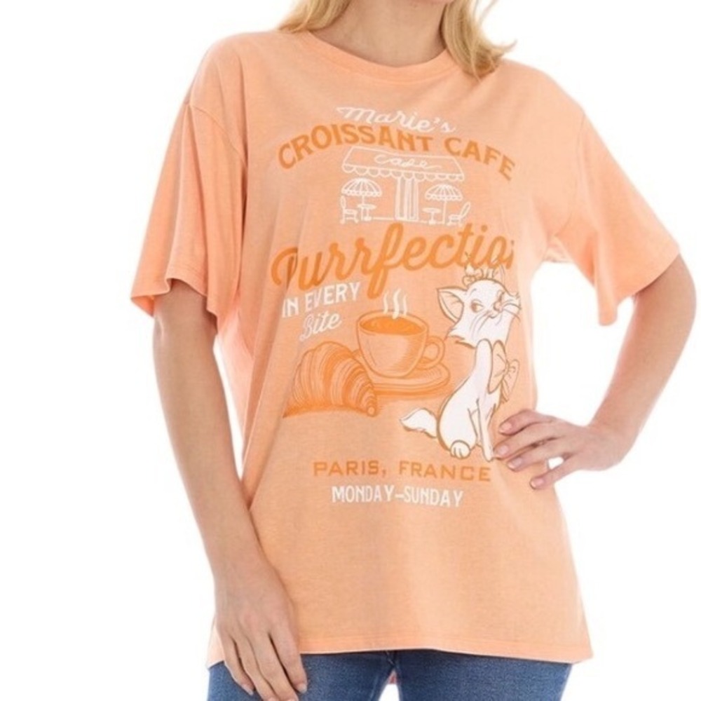 Disney Aristocats Marie Croissant Paris Cafe Tee Womens 2X‎ Peach Plus NWT